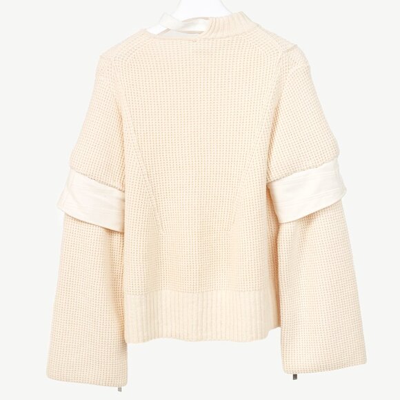Sacai AW/16 Cream Wool Waffle-Knit Tie-Neck Sweater - Picture 2 of 8